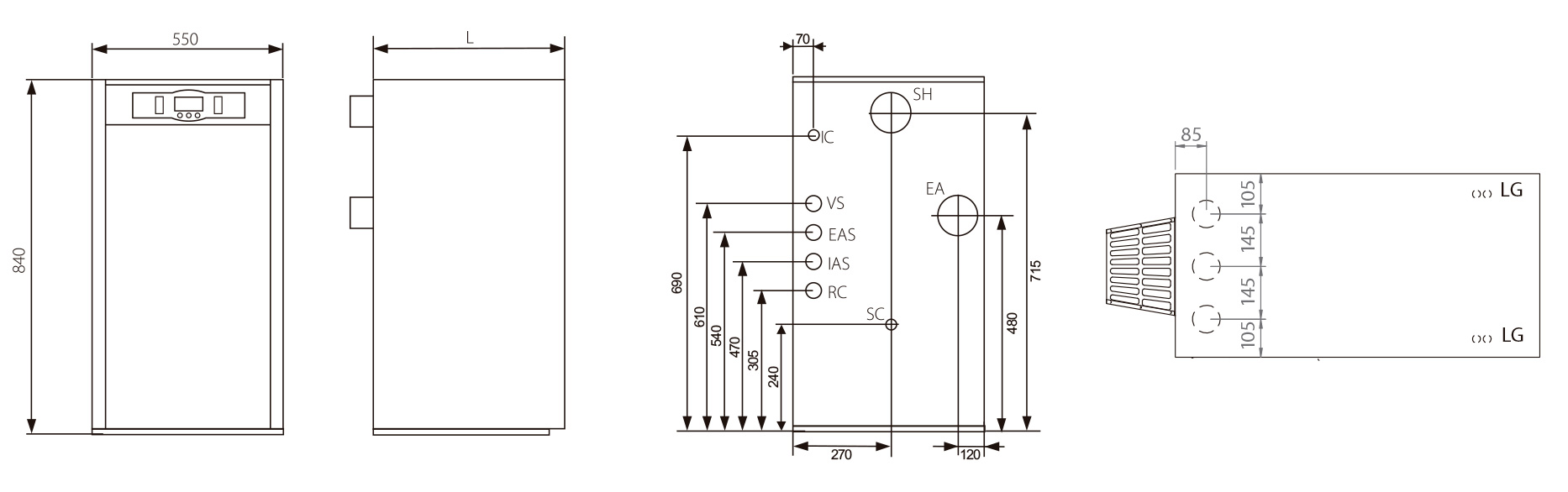 Imagen dimensiones caldera gasoil evolution ev hfm od