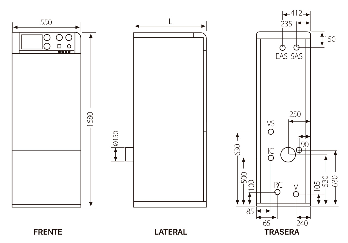Imagen dimensiones caldera gasoil mcf hdn