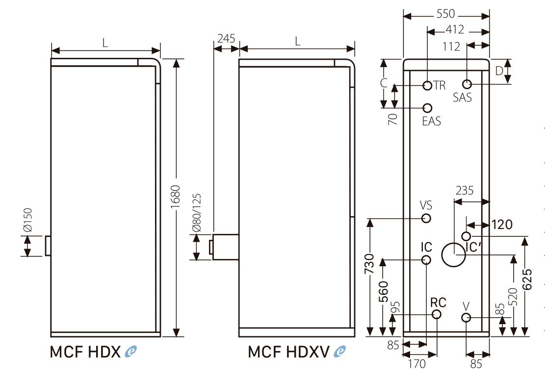 Imagen dimensiones caldera gasoil mcf hdxe hdxve