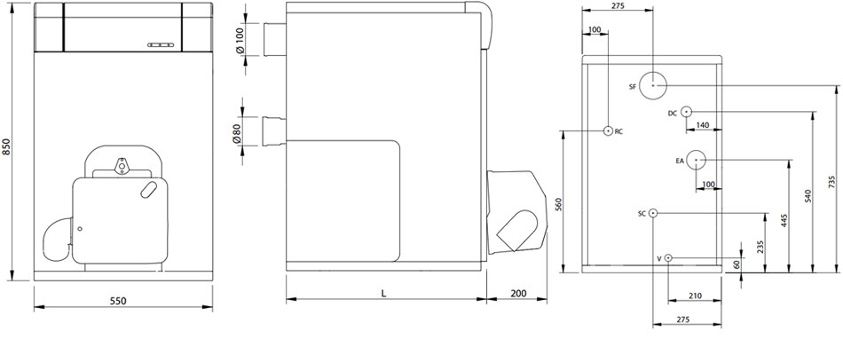 Imagen medidas caldera gasoil jaka hfd condens