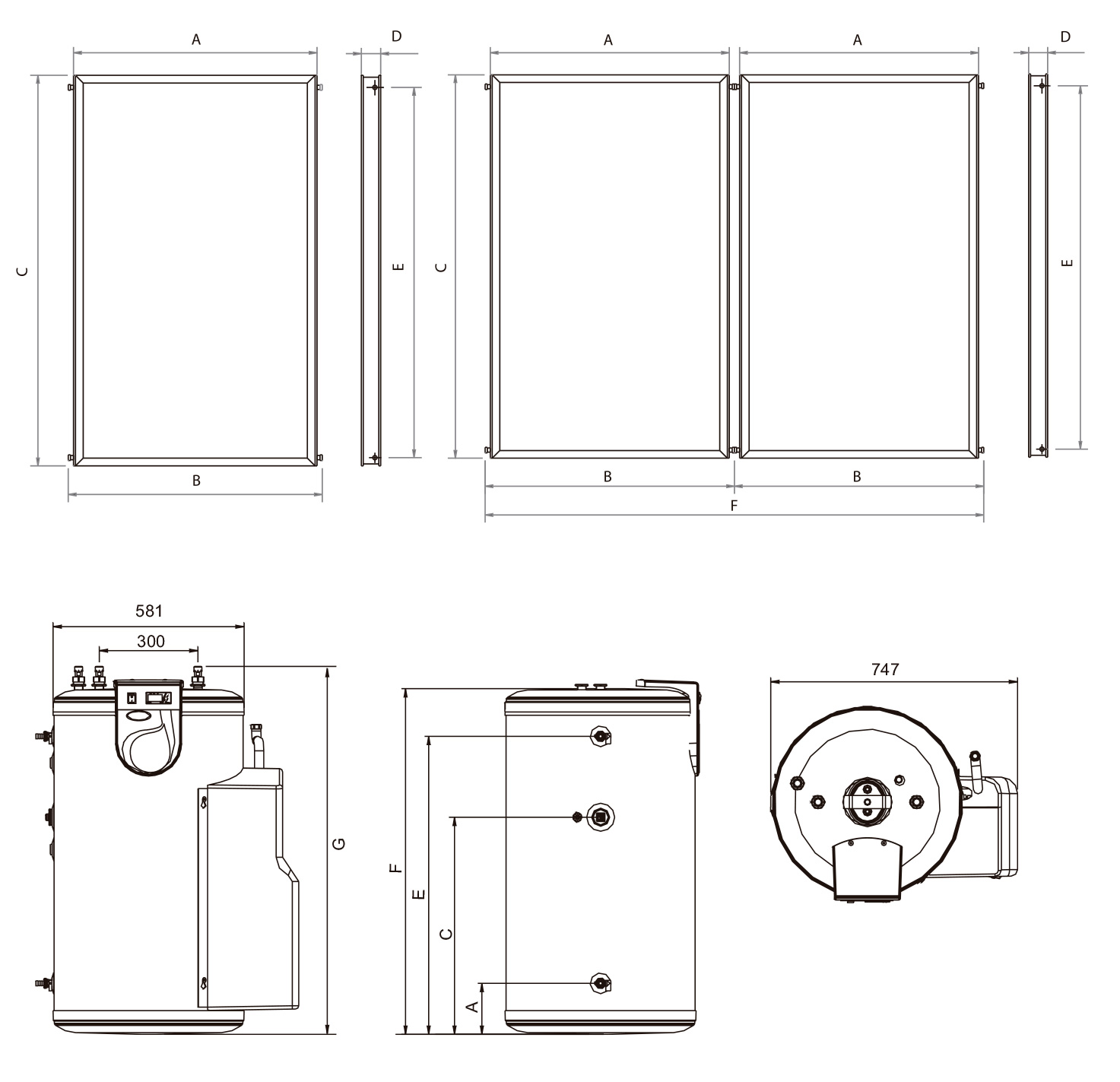 Imagen dimensiones caldera energía solar térmica ds matic h