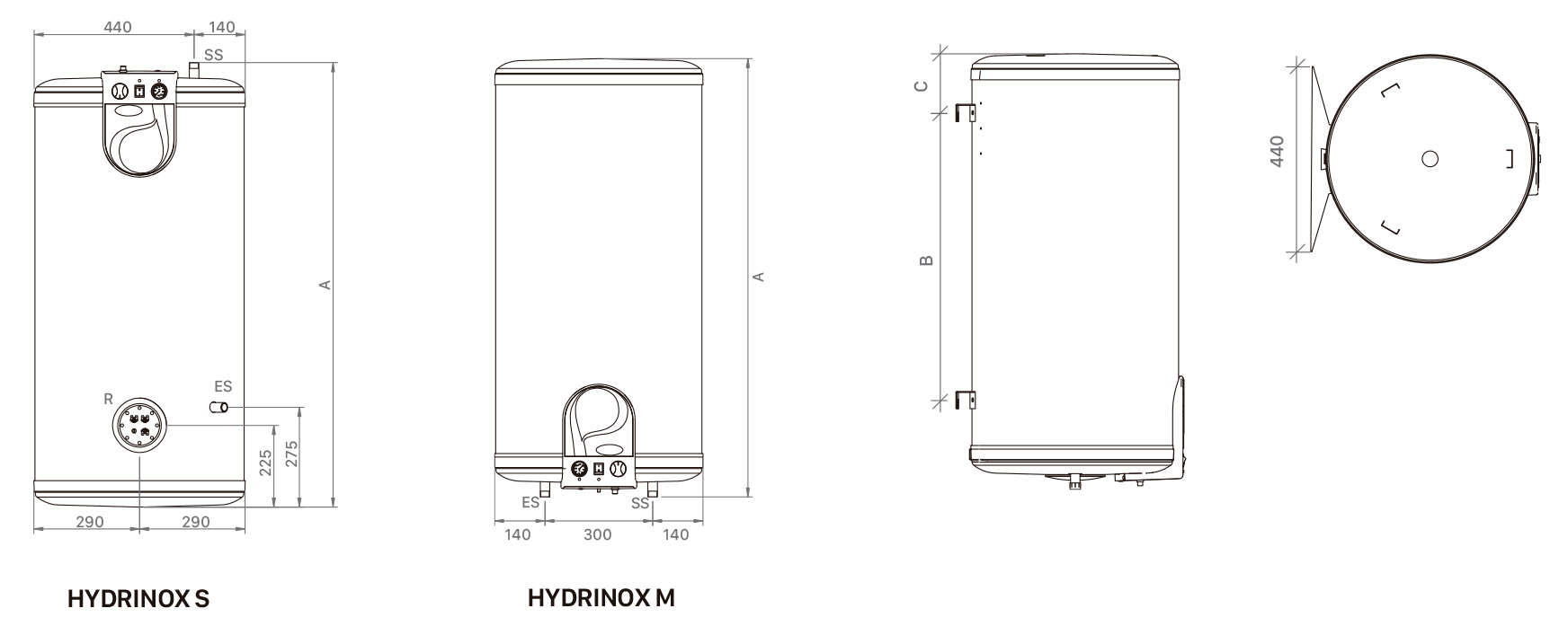 dimensiones energias tradicionales termos electricos hydrinox domusa